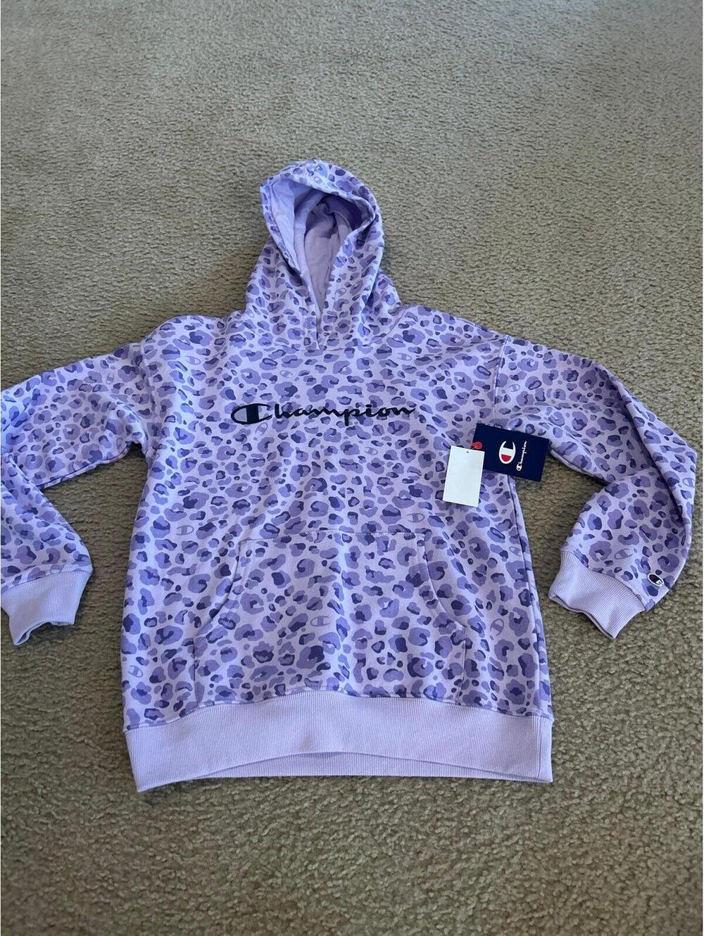 D33 Hoodie size xl 16 kids purple cheetah new unused champions
